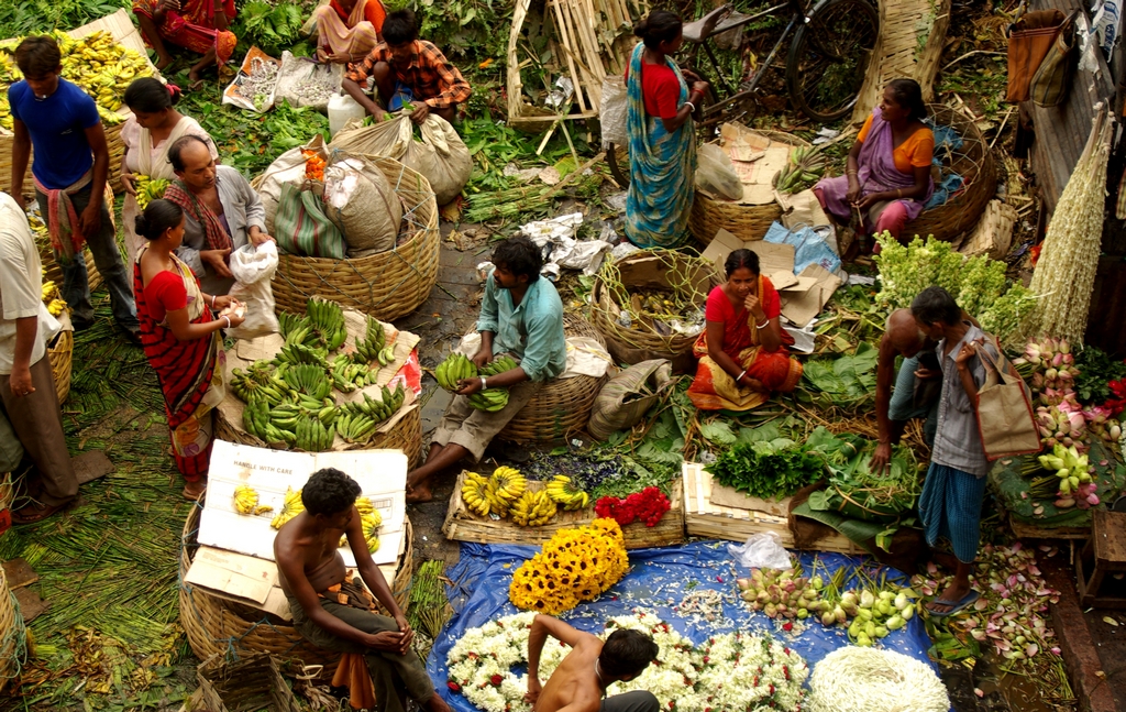 Vue sur Mulik, le marché aux fleurs de Calcutta